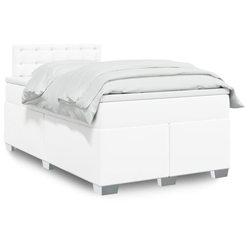 VidaXL Krevet s oprugama i madracem bijeli 120x200 cm od umjetne kože Slike