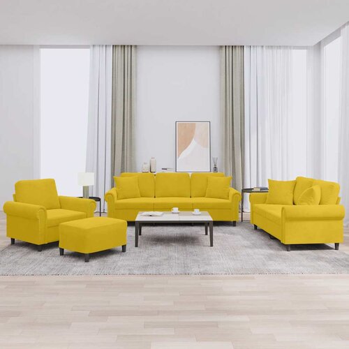  4-dijelni set sofa s jastucima žuti bar&amp;scaron;unasti Slike