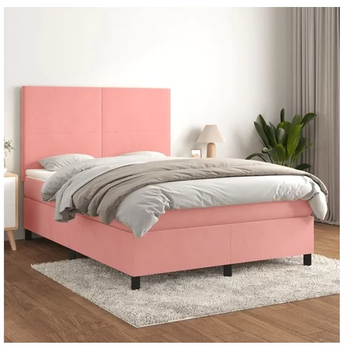  Box spring postelja z vzmetnico roza 140x200 cm žamet