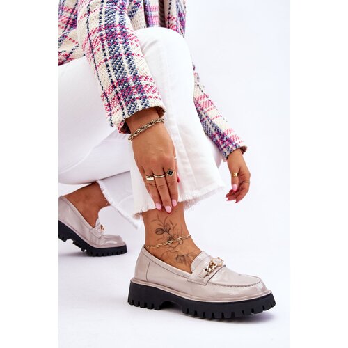 S. BARSKI Patent Leather Platform Loafers Light Gray Ronin Cene