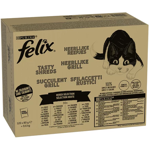 Felix Jumbo pakiranje "Tasty Shreds" vrečke 120 x 80 g - Mešani izbor v omaki