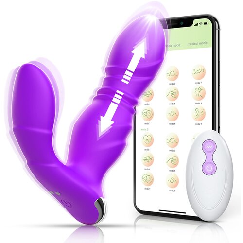 SuperLove Powerful Thrusting Wearable Dildo with Remote Purple Slike