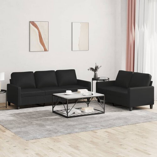  2-dijelni set sofa s jastucima crni od umjetne kože Slike