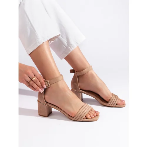 Shelvt Suede beige heeled sandals