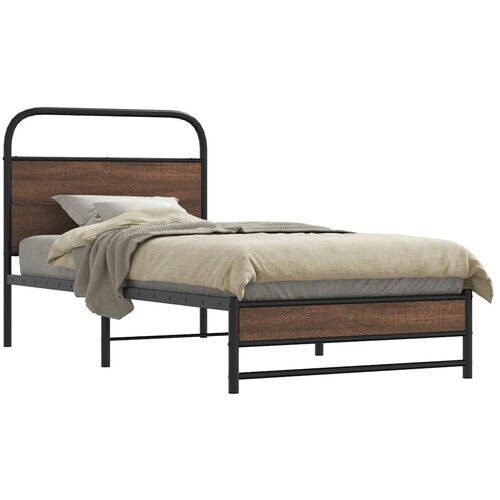 VidaXL Posteljni okvir brez vzmetnice 90x190 cm rjav hrast inž. les Slike