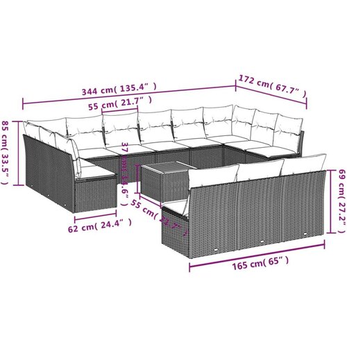 vidaXL 14-dijelni set vrtnih sofa s jastucima poliratan crni Cijene