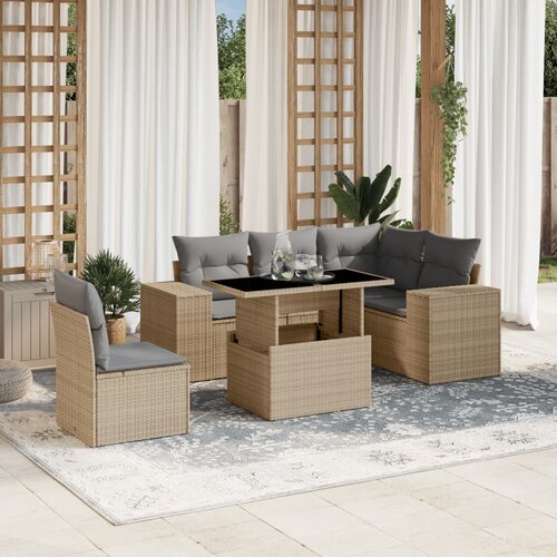 VidaXL 6-dijelni set vrtnih sofa s jastucima bež od poliratana Slike
