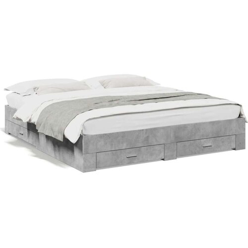  Posteljni okvir s predali betonsko siv 200x200cm inženirski les Cene