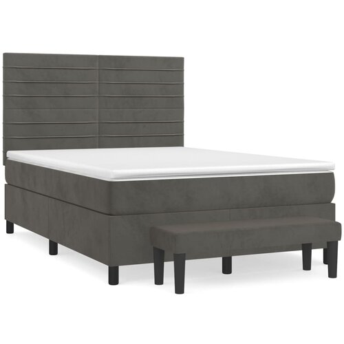 VidaXL Box spring postelja z vzmetnico temno siva 140x200 cm žamet, (20900889) Slike
