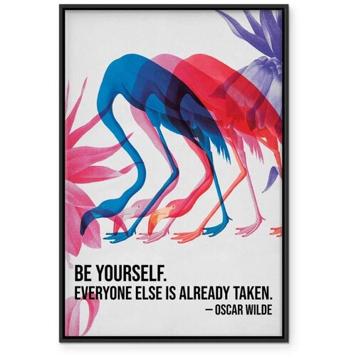  Slika - Colorful Flamingos - Inspirational Quote with Colorful Bird Silhouettes 60x90 U crnom drvenom okviru Slike