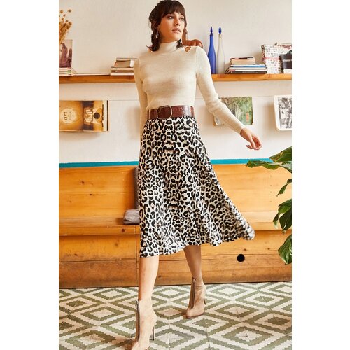 Olalook Women&amp;#039;s Black Mink Suede Textured A-Line Skirt With Elastic Waist Slike