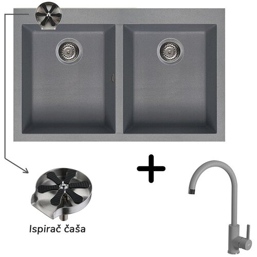  Sudoper Elleci Quadra 350 + slavina C01 Cemento + ispirač čaša Cene