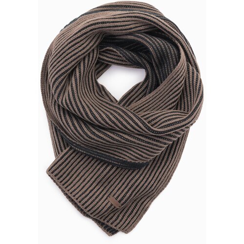 Ombre Men's knitted scarf with two-tone stripes - brown and black Cene