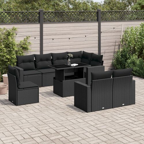 vidaXL 9-dijelni set vrtnih sofa s jastucima crni od poliratana Cijene