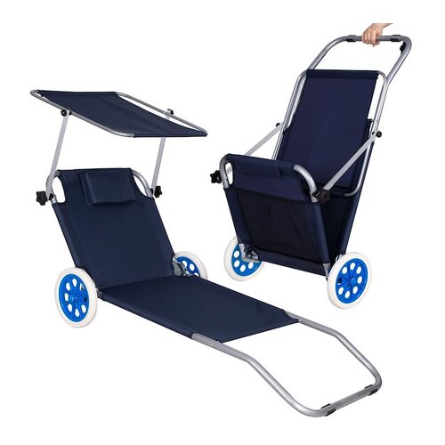 springos vrtni ležalnik ležalnik na plaži s kolesi kapuca vzglavnik 51 x 146 cm mrežasto žepkasto naslonjalo nastavljivo v 5 položajev., (21629374) Cene