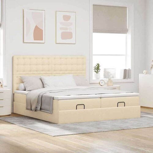 VidaXL otomanski okvir kreveta s madracima krem 200x200cm od tkanine Slike