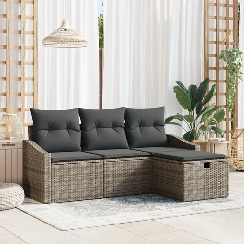 vidaXL set od 4 dijela vrtnih sofa s jastučićima sivi poli ratan Cene