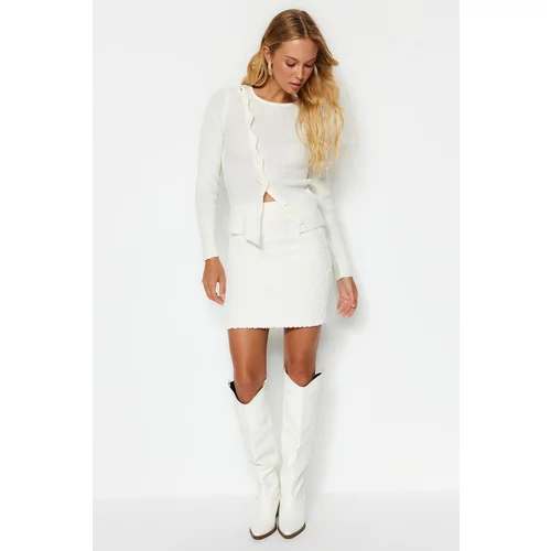 Trendyol White Soft Textured Knitwear Sweater with Buttons