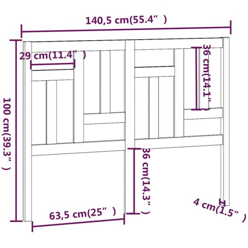  Uzglavlje za krevet 140,5 x 4 x 100 cm od masivne borovine Slike