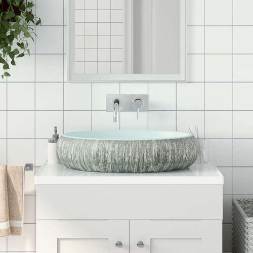 Nadgradni umivaonik sivo-plavi ovalni 59x40x15 cm keramički Cijene