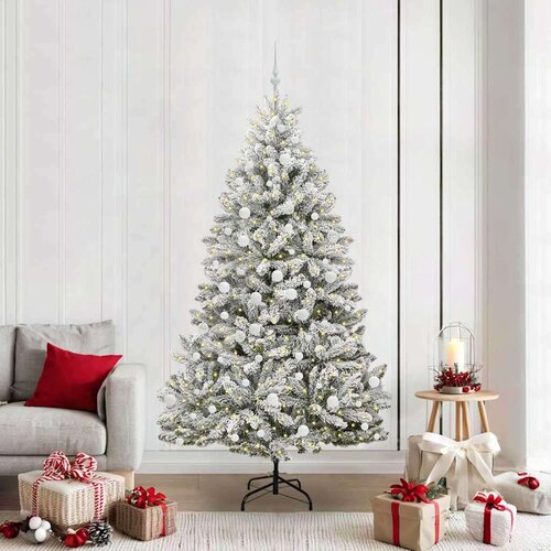 vidaXL Umjetno božićno drvce Zelena i bijela 210 cm PVC i metal Cene