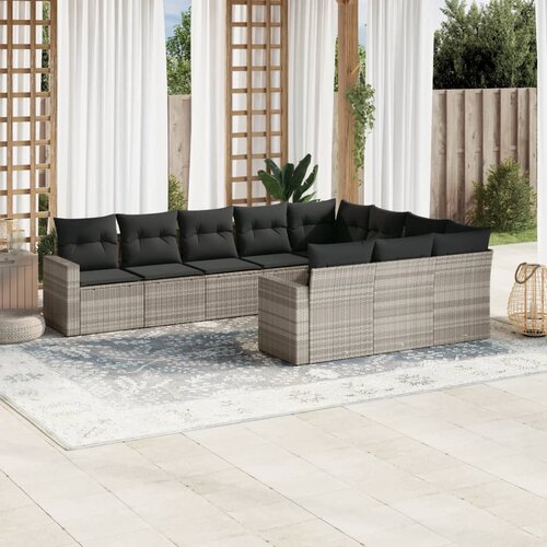 VidaXL 10-dijelni set vrtnih sofa poliratan s jastucima svijetlosivi Slike
