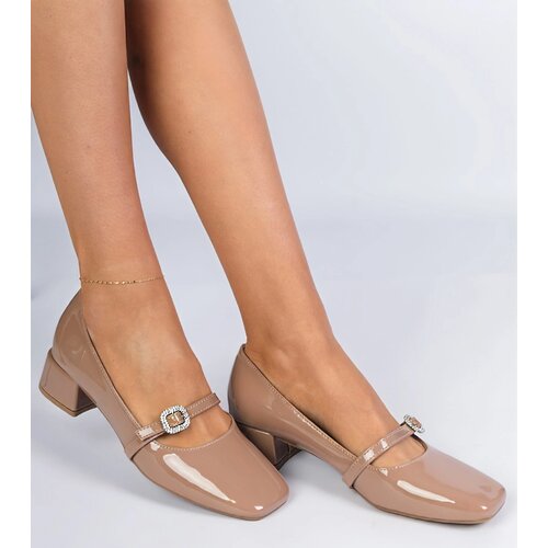 Gemre Brown elegant pumps adorned with rhinestones Elifat Cene
