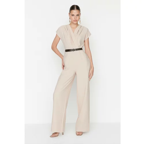 Trendyol Stone Belt Double Breasted Collar Jumpsuit
