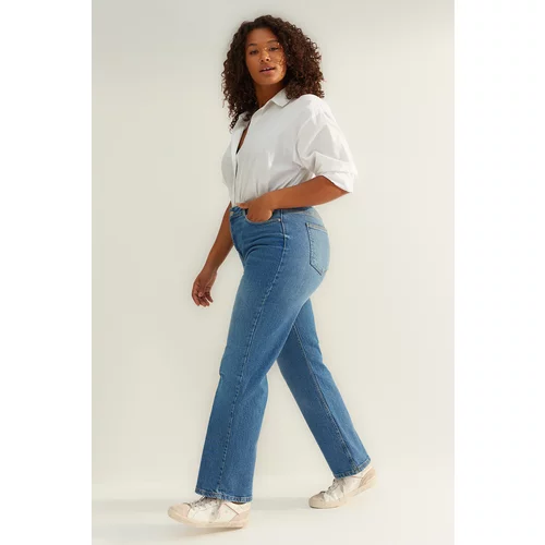 Trendyol Curve Dark Blue High Waist Additional Features Not Available Straight Plus Size Jeans