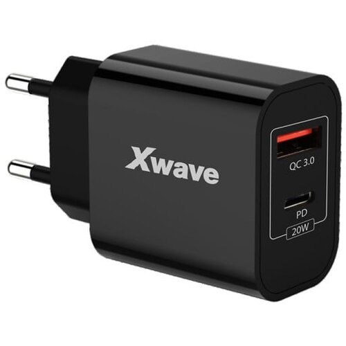 X Wave H20AC 20w Brzi ZIDNI punjač za mobilne,tablete, usb-C usb-A ,CRNI Slike