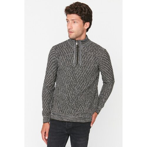 Trendyol Black Men's Slim Fit Half Turtleneck Zippered Knitwear Sweater Slike