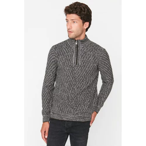 Trendyol Black Men's Slim Fit Half Turtleneck Zippered Knitwear Sweater
