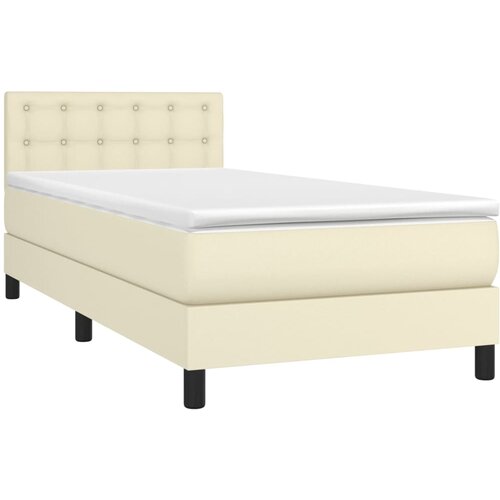  Krevet box spring s madracem LED krem 100x200cm od umjetne kože Slike