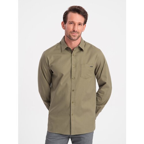 Ombre Men's cotton shirt with pocket REGULAR FIT - olive Cene