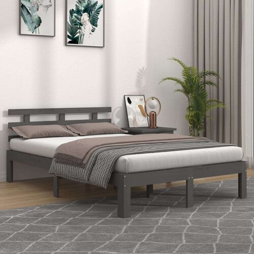  Posteljni okvir siv iz trdnega lesa 135x190 cm 4FT6, (20647582) Slike