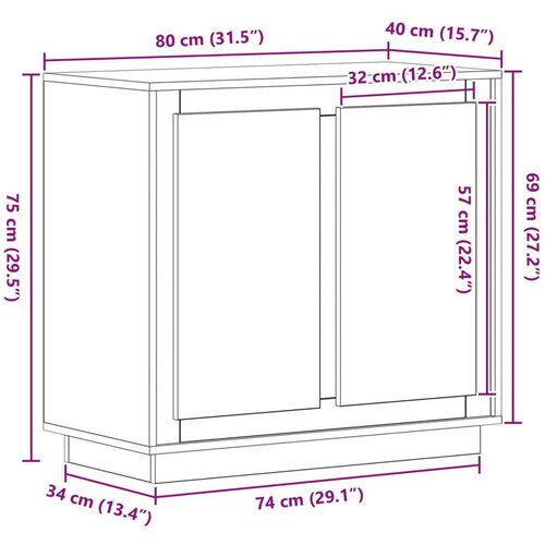  Sideboard stari drvo 80x34x75 cm Inženjersko drvo Slike