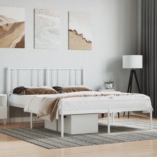 VidaXL Metalni okvir za krevet s uzglavljem bijeli 150x200 cm Slike