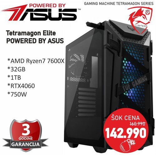 Asus računar tetramagon elite powered by asus amd ryzen 7 7600X/32GB/1TB/RTX4060/750W Slike