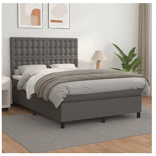  Box spring postelja z vzmetnico siv 140x200 cm umetno usnje