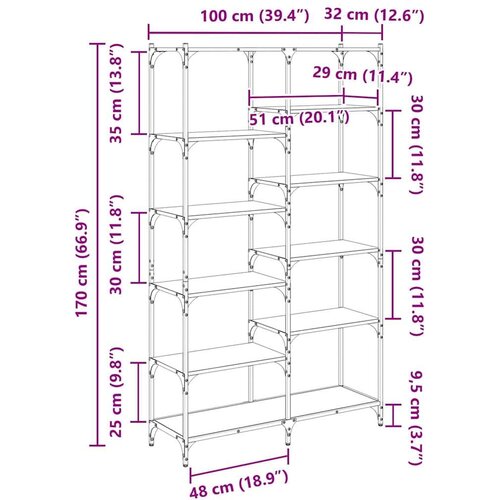 VidaXL Polica Staro drvo 100 x 32 x 170 cm Konstruirano drvo Slike