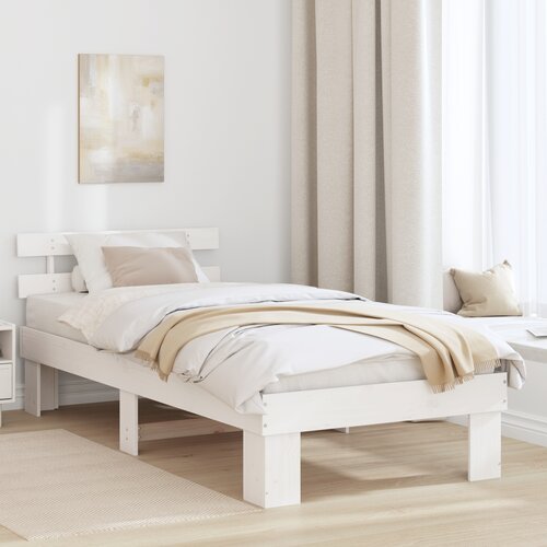 vidaXL Krevetna konstrukcija s uzglavom Bijela 80x200 cm Čvrsto drvo Bor Cene