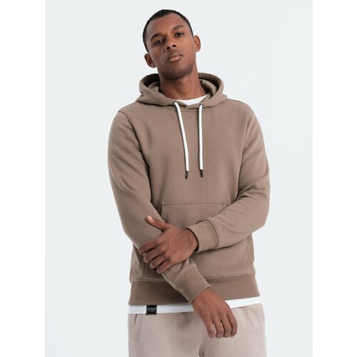 Ombre Men's non-stretch hooded sweatshirt - light brown Slike