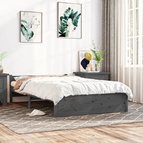 vidaXL Okvir za krevet od masivnog drva sivi 135x 190 cm 4FT6 bračni