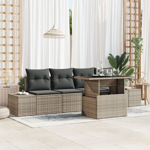 VidaXL Garnitura Vrtne Sofe Set od 5 Siva Ratan, Polyester Slike