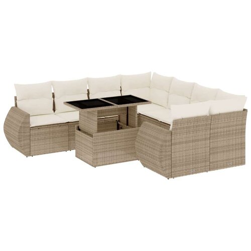 VidaXL 9-dijelni set vrtnih sofa s jastucima bež od poliratana Slike