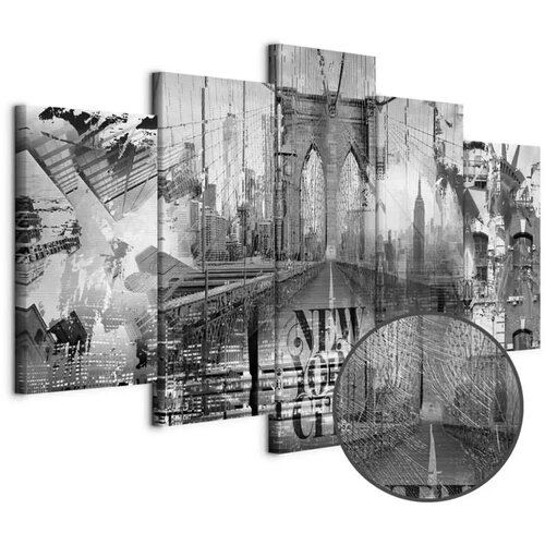  Slika - New York City Collage (5 Parts) Wide Black and White 225x112.5 Premium Print Cijene