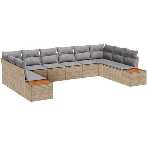  Sjedeća garnitura za vrt 10 kom. Bež Poli ratan 344 x 209 x 69 cm Slike