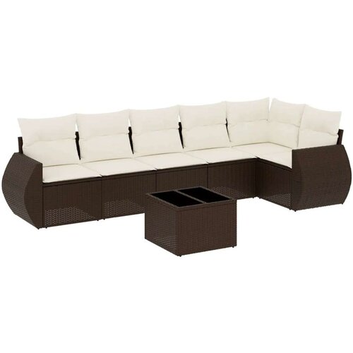 VidaXL 7-dijelni set vrtnih sofa od poliratana s jastucima smeđi Slike