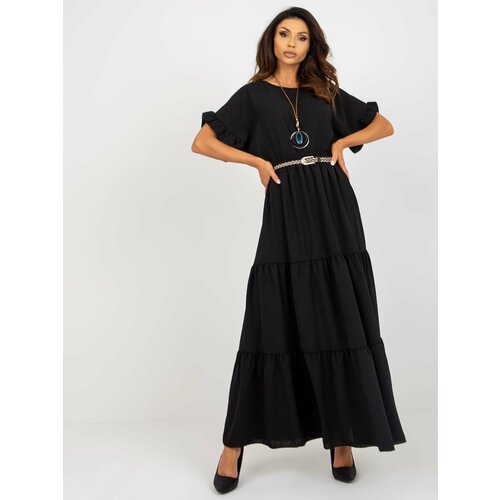 Fashion Hunters Black summer skirt with frills and elastic waistband Slike