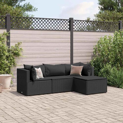  4-dijelna vrtna garnitura od poliratana s jastucima crna Cijene